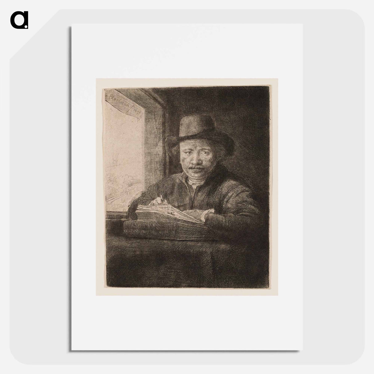 Rembrandt Drawing at a Window - Rembrandt van Rijn Poster.