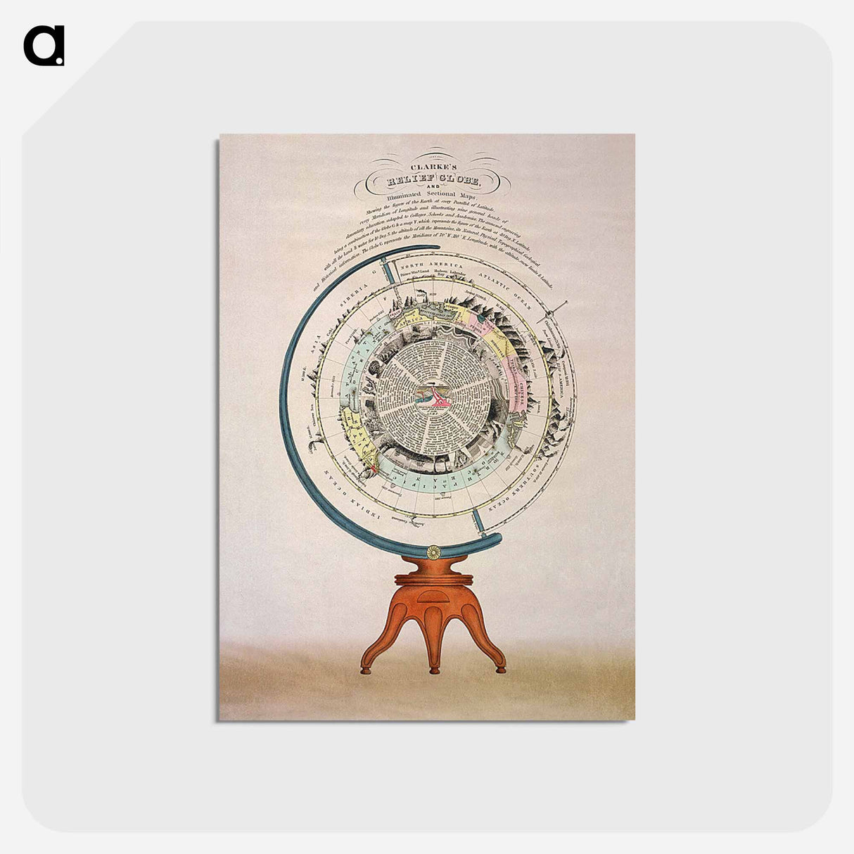 アートポストカード-Clarke's Relief Globe - アンティーク地図 Postcard.