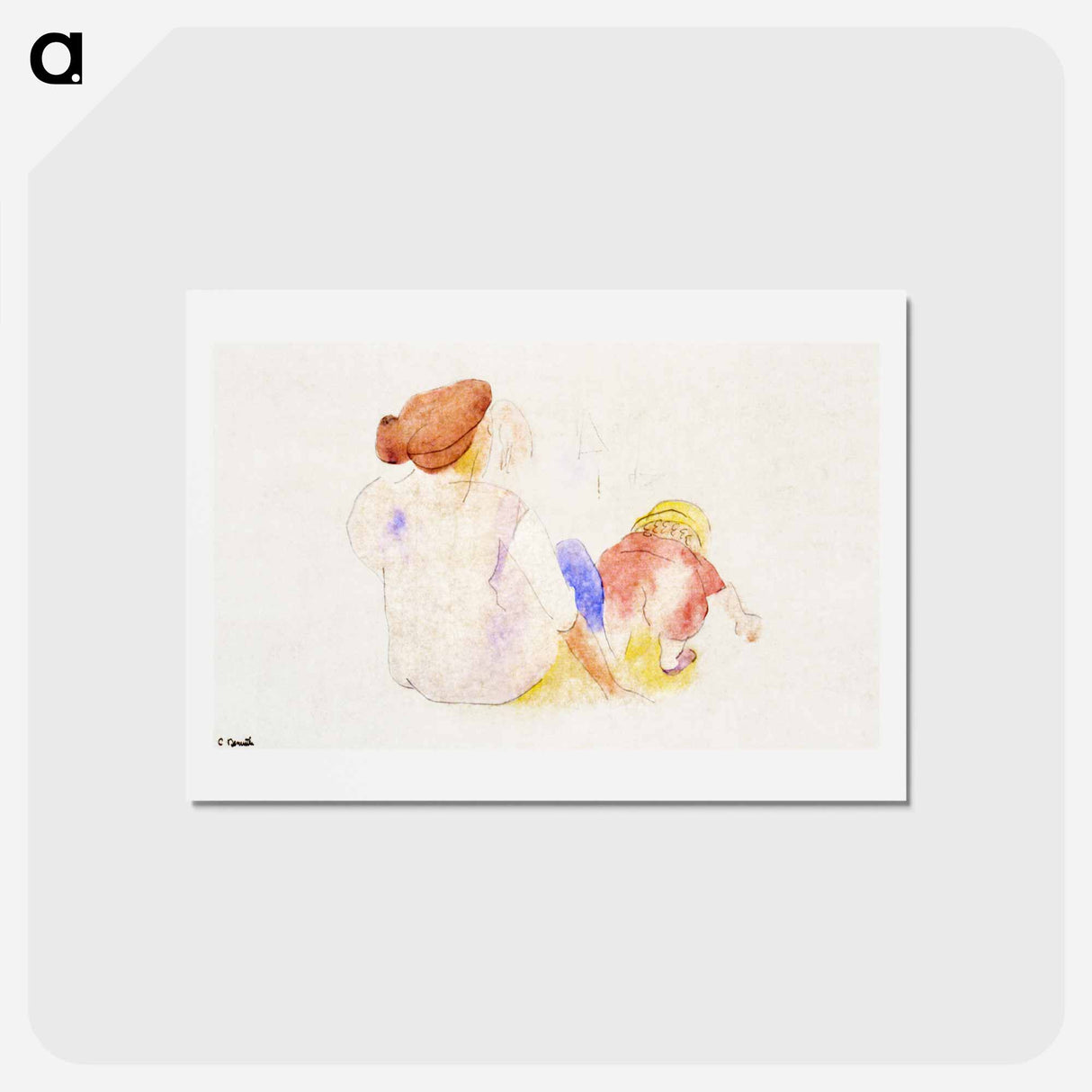 アートポストカード-Woman with Child in Red Suit - チャールズ デムス Postcard.