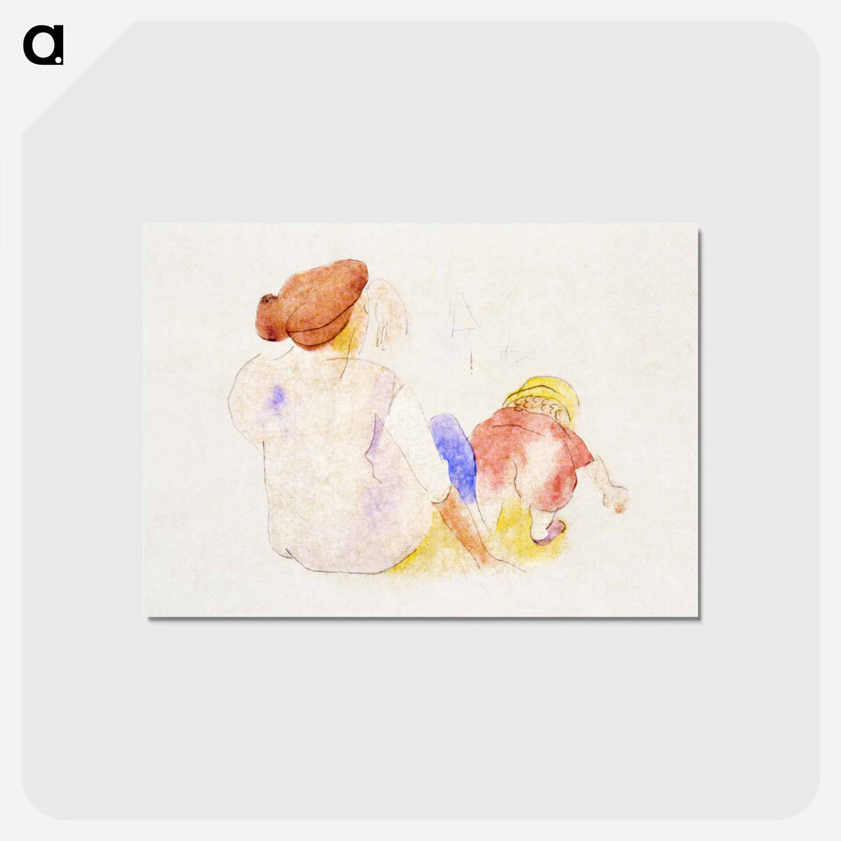 アートポストカード-Woman with Child in Red Suit - チャールズ デムス Postcard.