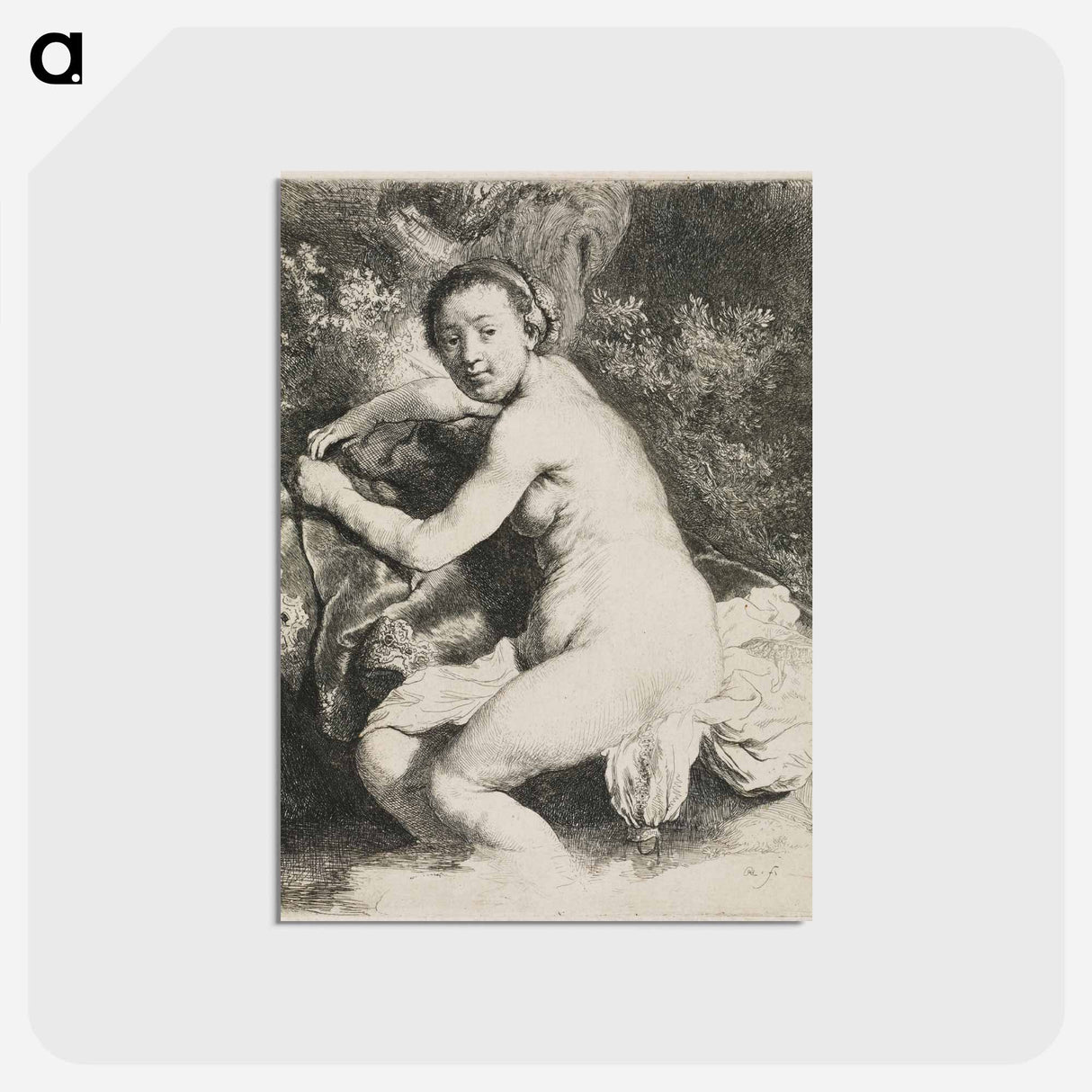 アートポストカード-Nude Woman with Round Face and Full Figure - レンブラント ファン レイン Postcard.