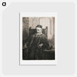 アートポストカード-Rembrandt van Rijn's slightly longer than 3/4 portrait of a seated man with beard and moustache, wearing a cap, vest with many small buttons and long cloak; man holds an object in his PR hand; table a - レンブラント ファン レイン Postcard.