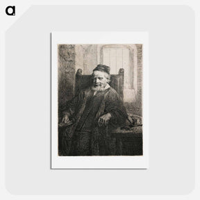 アートポストカード-Rembrandt van Rijn's slightly longer than 3/4 portrait of a seated man with beard and moustache, wearing a cap, vest with many small buttons and long cloak; man holds an object in his PR hand; table a - レンブラント ファン レイン Postcard.
