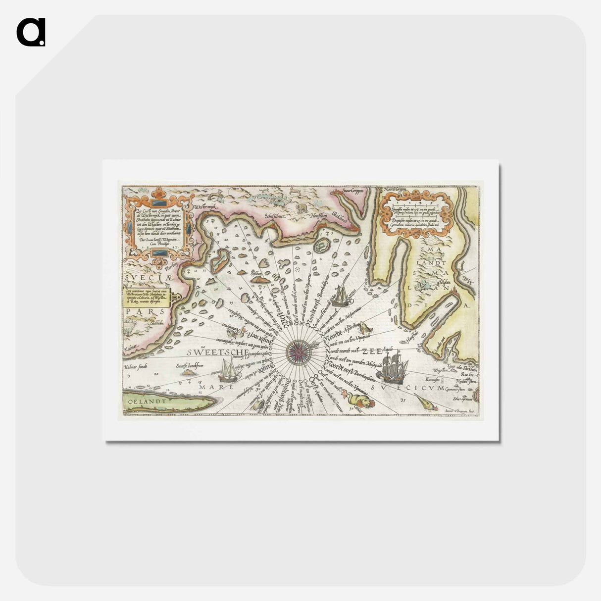 アートポストカード-Kaart van de kust van Zweden tussen Kalmar en Stockholm - アンティーク地図 Postcard.