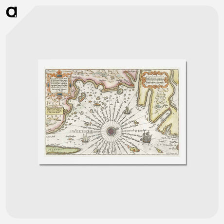 アートポストカード-Kaart van de kust van Zweden tussen Kalmar en Stockholm - アンティーク地図 Postcard.
