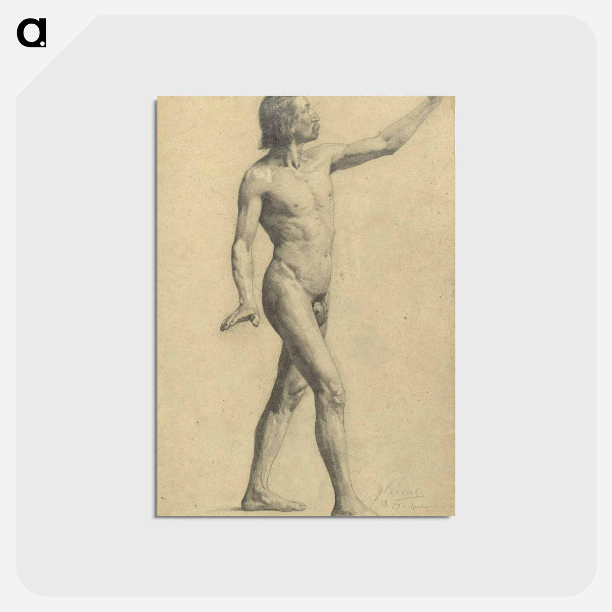 アートポストカード-Male Academy Nude in motion - グスタフ クリムト Postcard.