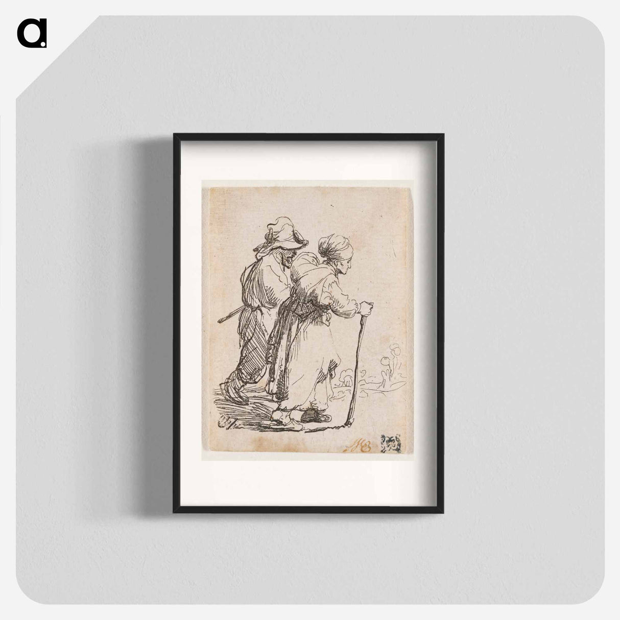 Rembrandt van Rijn's man in background and woman in foreground walking toward the right edge of the picture plane - Rembrandt van Rijn Poster.