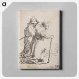 アートパネル-Rembrandt van Rijn's man in background and woman in foreground walking toward the right edge of the picture plane - レンブラント ファン レイン Canvas.