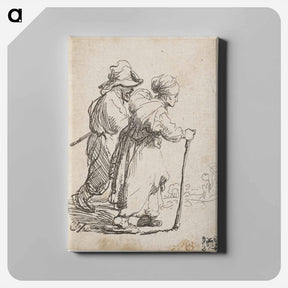 アートパネル-Rembrandt van Rijn's man in background and woman in foreground walking toward the right edge of the picture plane - レンブラント ファン レイン Canvas.