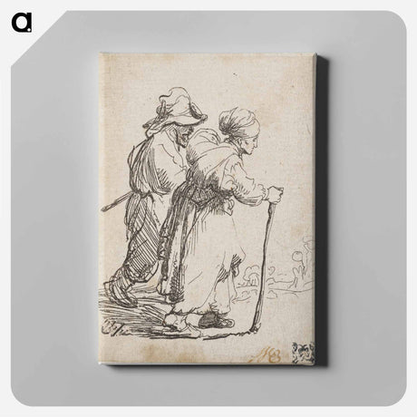 アートパネル-Rembrandt van Rijn's man in background and woman in foreground walking toward the right edge of the picture plane - レンブラント ファン レイン Canvas.