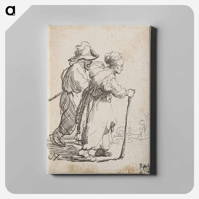 アートパネル-Rembrandt van Rijn's man in background and woman in foreground walking toward the right edge of the picture plane - レンブラント ファン レイン Canvas.