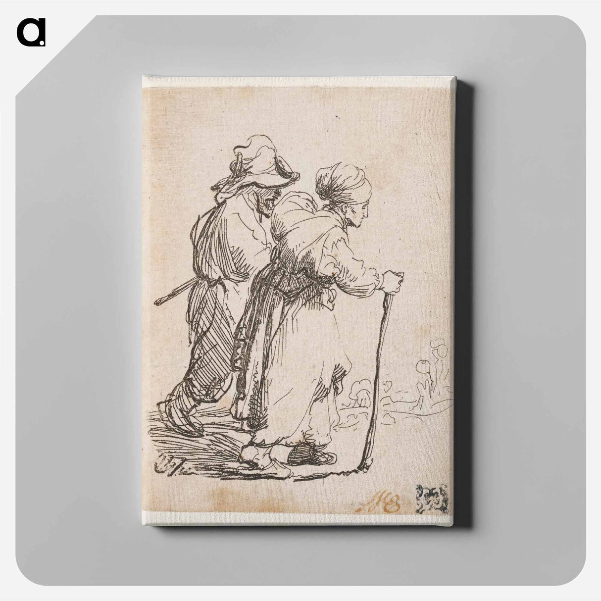 Rembrandt van Rijn's man in background and woman in foreground walking toward the right edge of the picture plane - Rembrandt van Rijn Canvas.