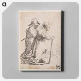 Rembrandt van Rijn's man in background and woman in foreground walking toward the right edge of the picture plane - Rembrandt van Rijn Canvas.