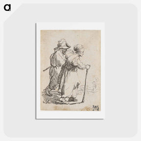 アートポストカード-Rembrandt van Rijn's man in background and woman in foreground walking toward the right edge of the picture plane - レンブラント ファン レイン Postcard.