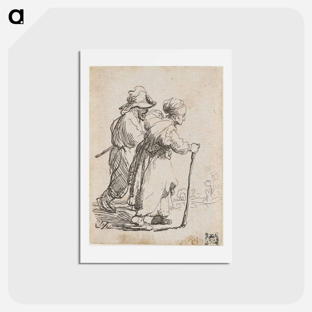 アートポストカード-Rembrandt van Rijn's man in background and woman in foreground walking toward the right edge of the picture plane - レンブラント ファン レイン Postcard.