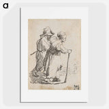 アートポスター-Rembrandt van Rijn's man in background and woman in foreground walking toward the right edge of the picture plane - レンブラント ファン レイン Poster.