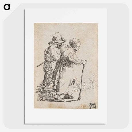 アートポスター-Rembrandt van Rijn's man in background and woman in foreground walking toward the right edge of the picture plane - レンブラント ファン レイン Poster.