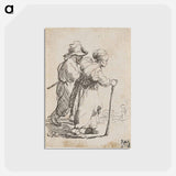 アートポストカード-Rembrandt van Rijn's man in background and woman in foreground walking toward the right edge of the picture plane - レンブラント ファン レイン Postcard.