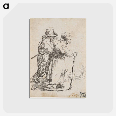 アートポストカード-Rembrandt van Rijn's man in background and woman in foreground walking toward the right edge of the picture plane - レンブラント ファン レイン Postcard.