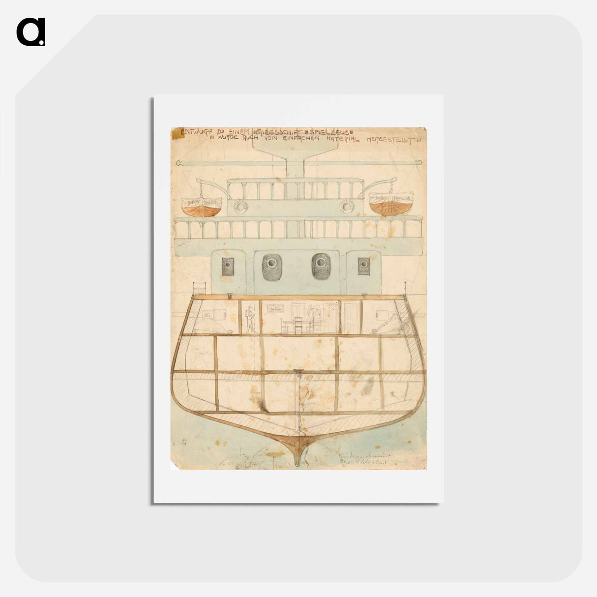 アートポストカード-Design for a toy warship - エゴン シーレ Postcard.