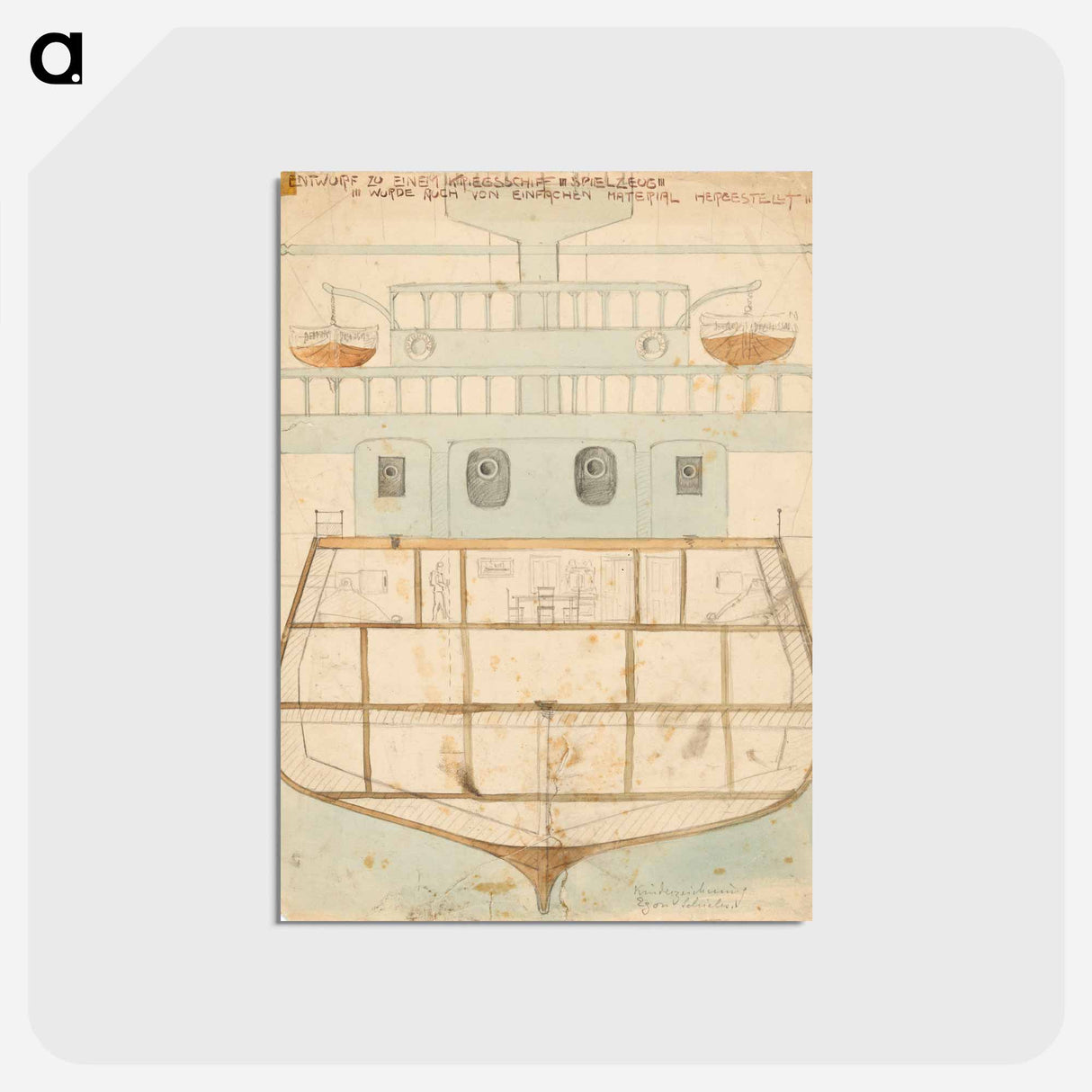 アートポストカード-Design for a toy warship - エゴン シーレ Postcard.
