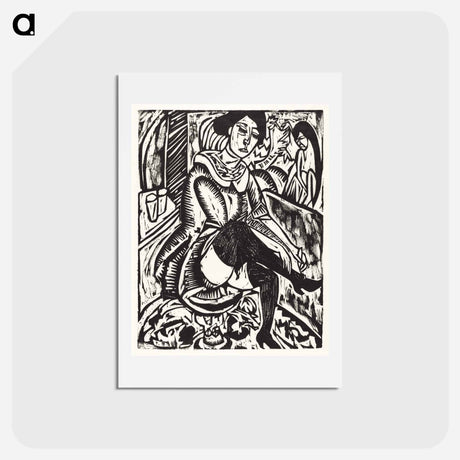 アートポストカード-Woman Tying Her Shoe - エルンスト ルートヴィヒ キルヒナー Postcard.