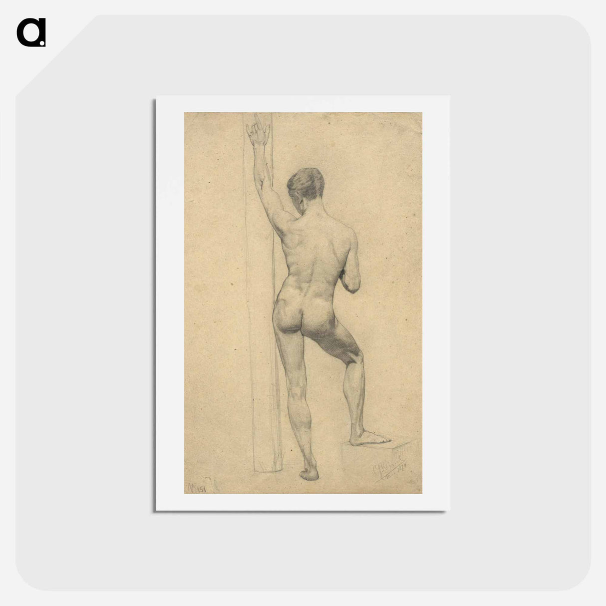 アートポストカード-Male Academy Nude, back view - グスタフ クリムト Postcard.