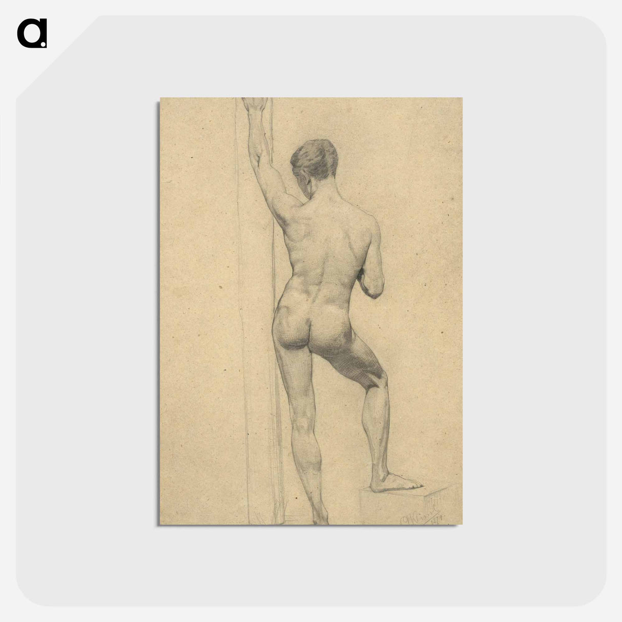 アートポストカード-Male Academy Nude, back view - グスタフ クリムト Postcard.