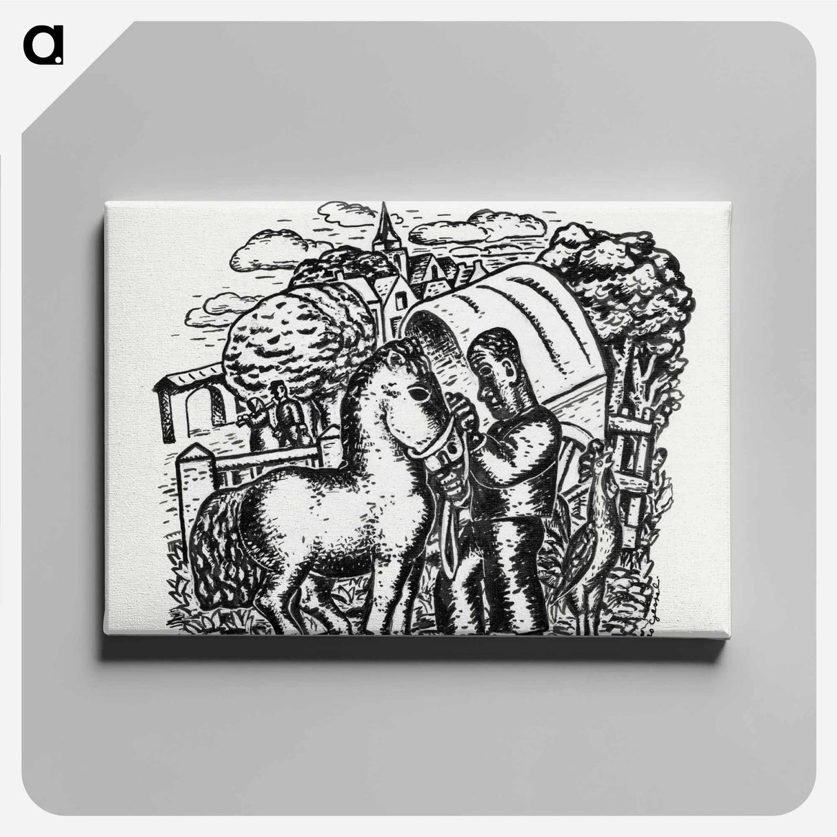 Man with a horse and carriage - レオ ヘステル Canvas.