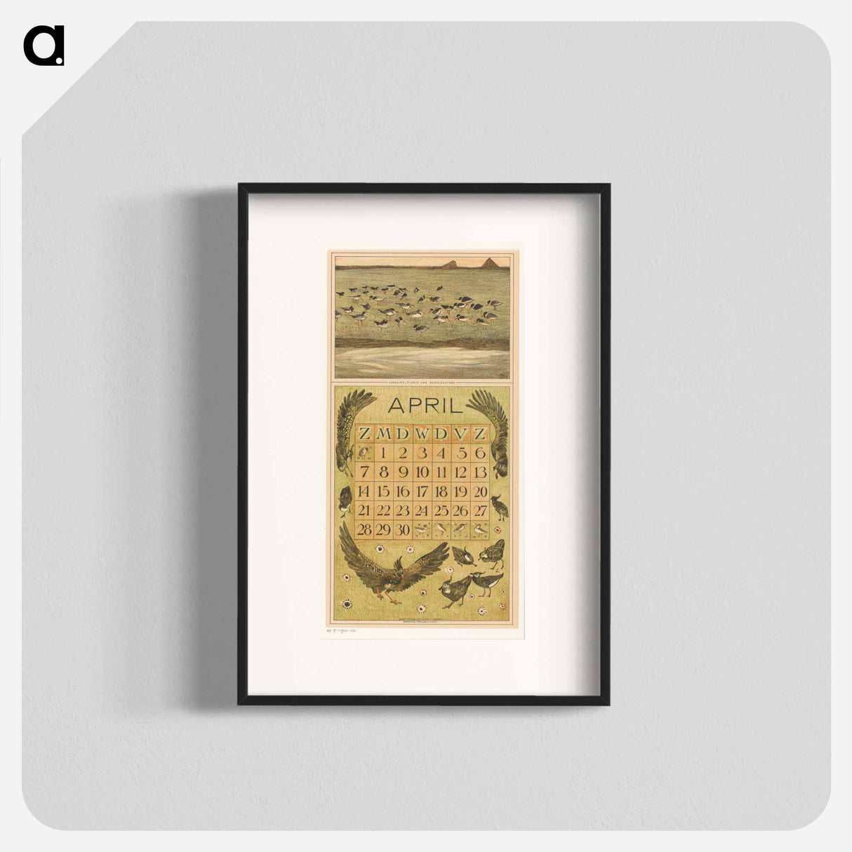 Kalenderblad april met scholeksters en kieviten - テオ ヴァン ホイテマ Poster.