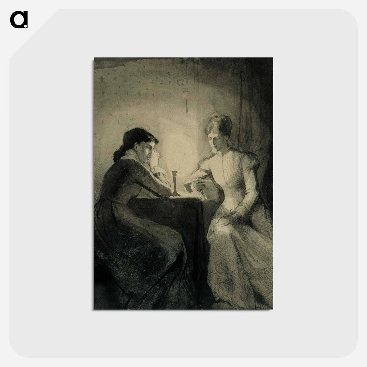 アートポストカード-Augusta lukee kapteenin rouvalle, harjoitelma runebergin jouluillan kuvitusta varten - アルバート エーデルフェルト Postcard.