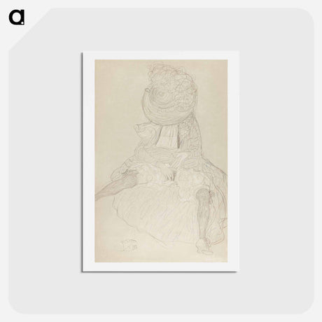 アートポストカード-Seated Woman from the Front with Hat, Face Hooded - グスタフ クリムト Postcard.