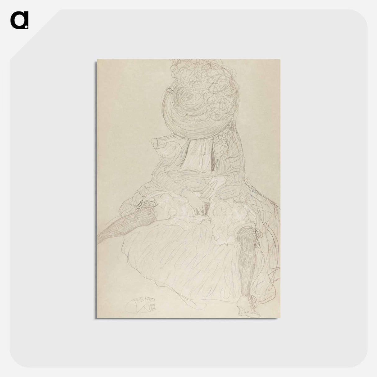 アートポストカード-Seated Woman from the Front with Hat, Face Hooded - グスタフ クリムト Postcard.