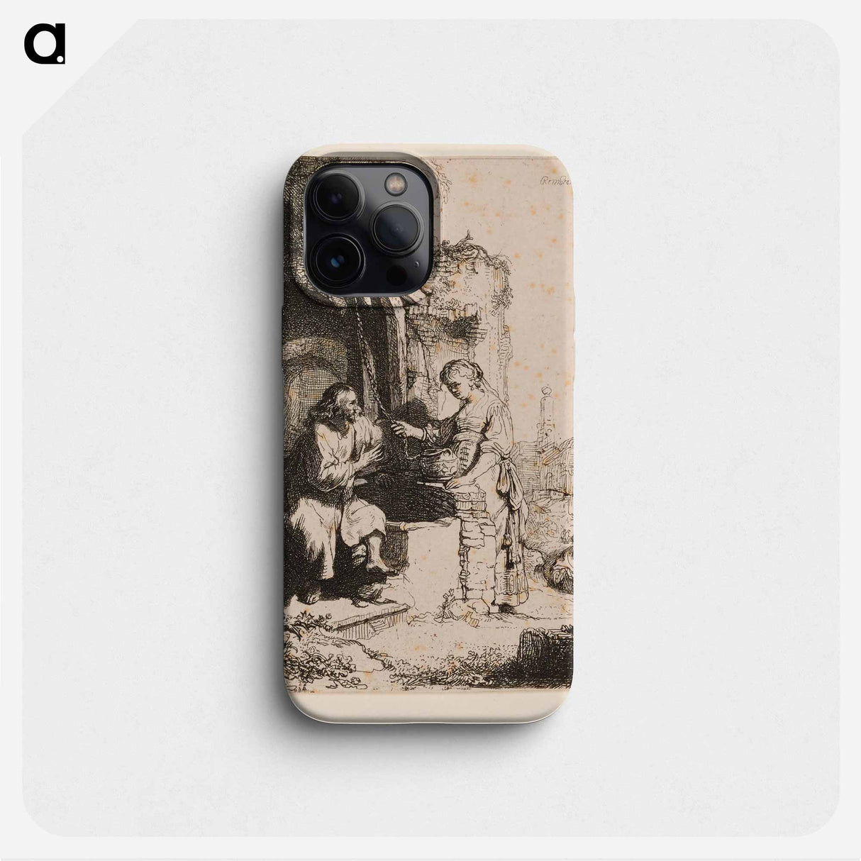 Christ and the Woman of Samaria: Among Ruins - Rembrandt van Rijn Phone Case.
