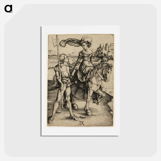 アートポストカード-Lady on Horseback and Landsknecht - アルブレヒト デューラー Postcard.