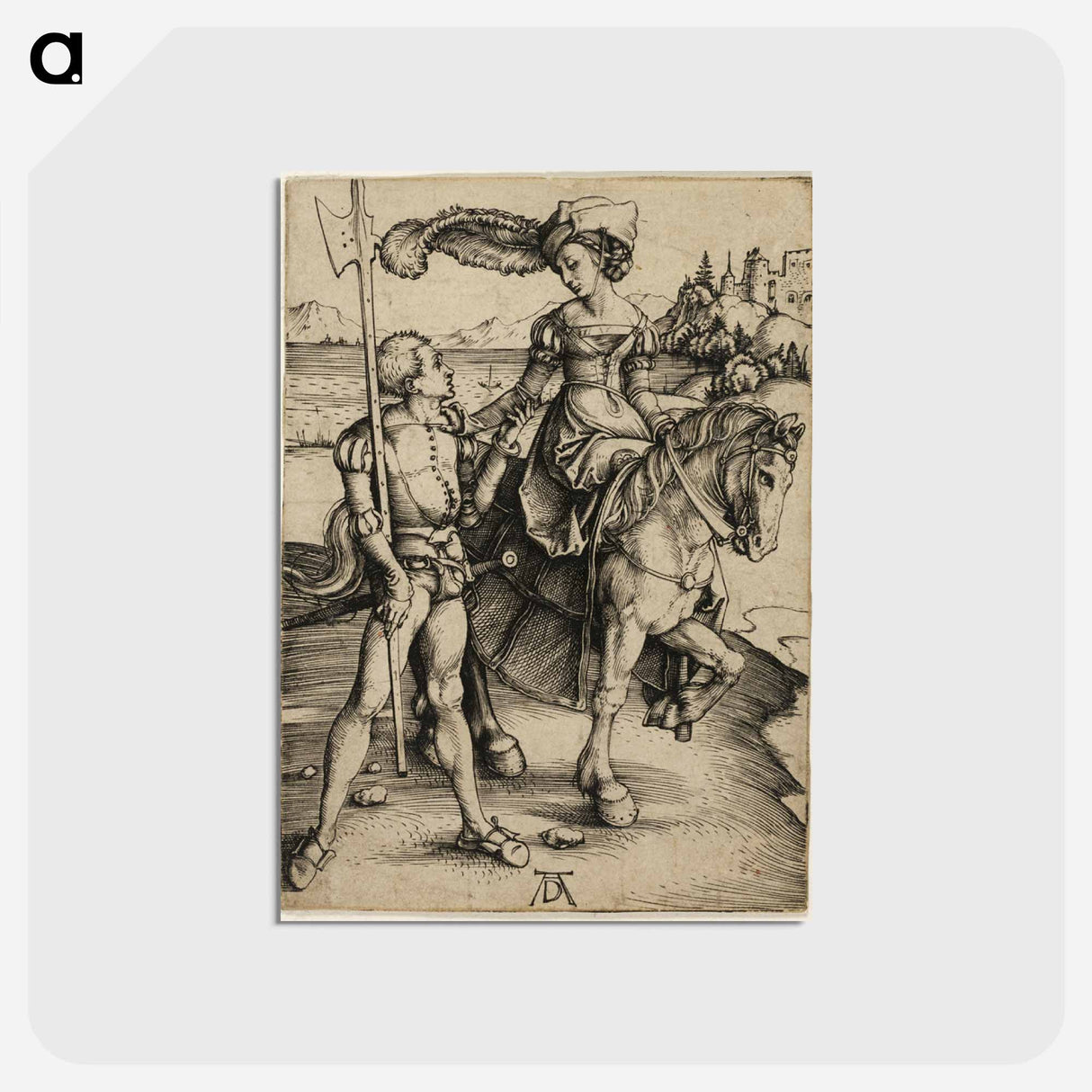 アートポストカード-Lady on Horseback and Landsknecht - アルブレヒト デューラー Postcard.