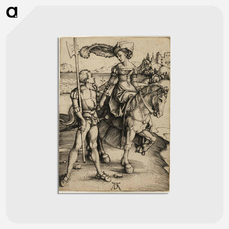 アートポストカード-Lady on Horseback and Landsknecht - アルブレヒト デューラー Postcard.