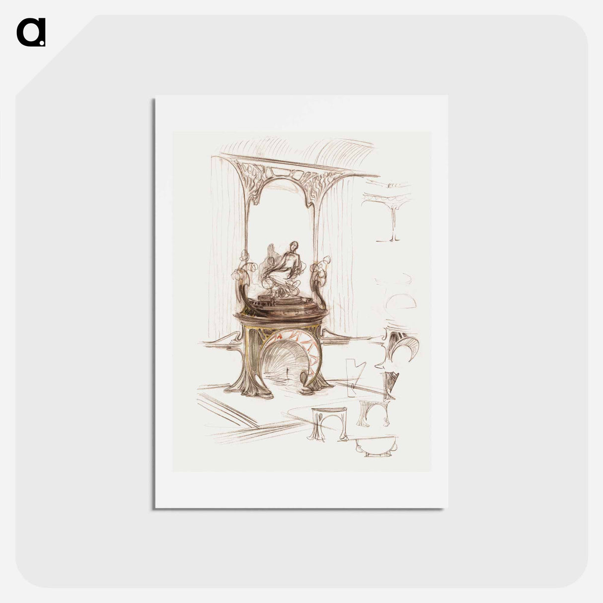 Sketch for a fireplace - アルフォンス ミュシャ Postcard.