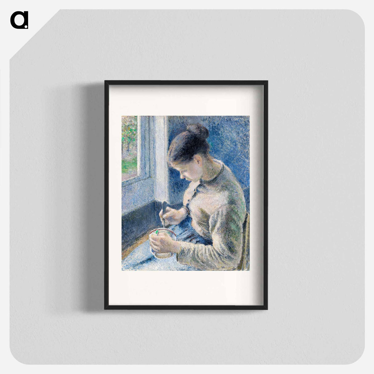 Young Peasant Having Her Coffee - Camille Pissarro Poster.