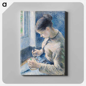 アートパネル-Young Peasant Having Her Coffee - カミーユ ピサロ Canvas.