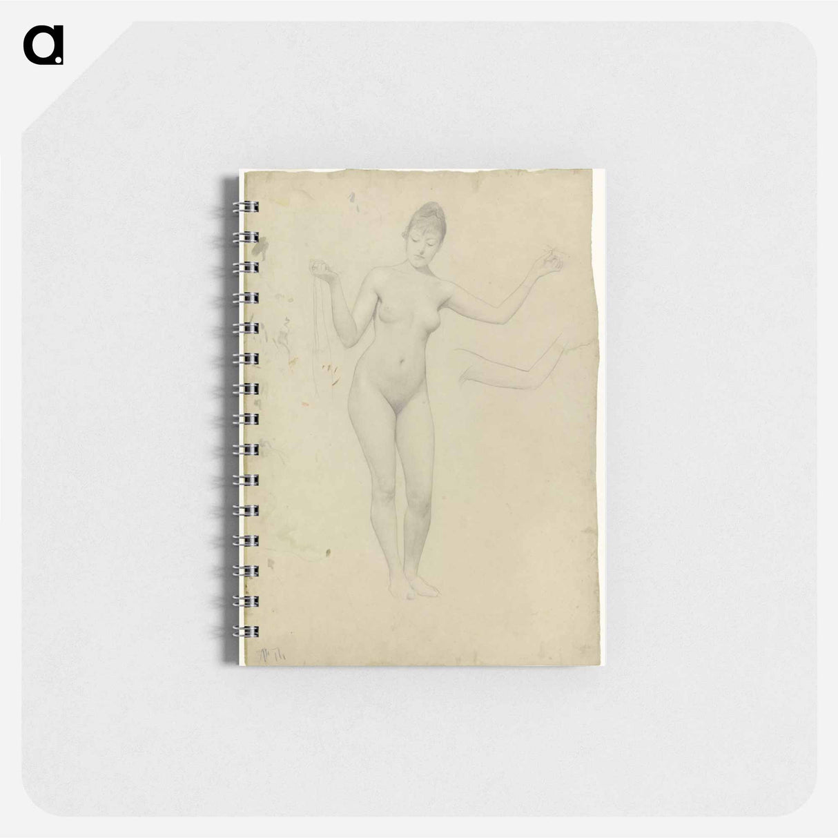Standing female nude and arm study - グスタフ クリムト Memo.