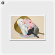 アートポストカード-Girl in fan from Momoyogusa–Flowers of a Hundred Generations - 神坂 雪佳 Postcard.