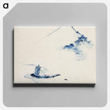 A Person in a Small Boat on a River with Mount Fuji in the Background - 葛飾 北斎 Canvas.