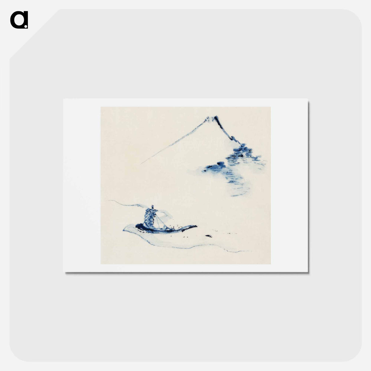 アートポストカード-A Person in a Small Boat on a River with Mount Fuji in the Background - 葛飾 北斎 Postcard.