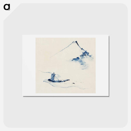 アートポストカード-A Person in a Small Boat on a River with Mount Fuji in the Background - 葛飾 北斎 Postcard.