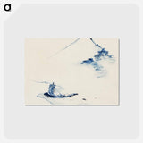 アートポストカード-A Person in a Small Boat on a River with Mount Fuji in the Background - 葛飾 北斎 Postcard.