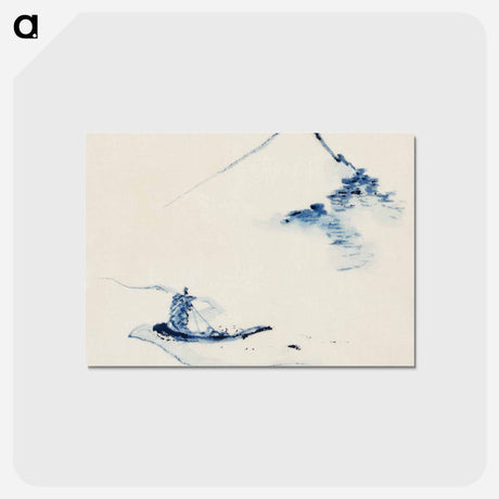 アートポストカード-A Person in a Small Boat on a River with Mount Fuji in the Background - 葛飾 北斎 Postcard.