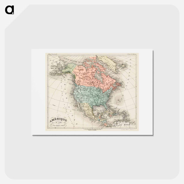 アートポストカード-Amerique du Nord - アンティーク地図 Postcard.