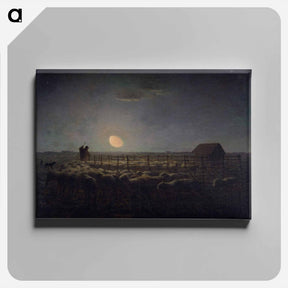 アートパネル-The Sheepfold, Moonlight - ジャン フランソワ ミレー Canvas.