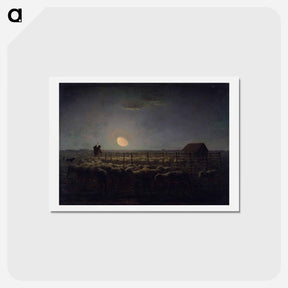 アートポストカード-The Sheepfold, Moonlight - ジャン フランソワ ミレー Postcard.